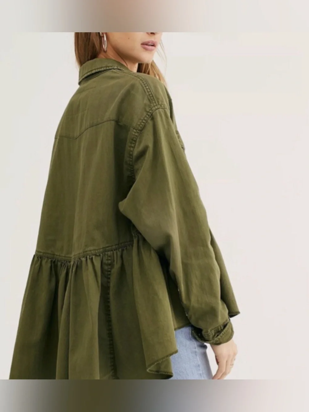 Free People Dylan high/low peplum jacket in Army- NEW
